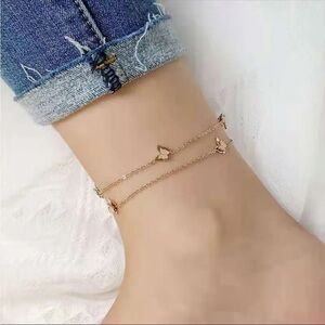 NEW Gold Plated Chain Double Butterfly Anklet Ankle Bracelet
